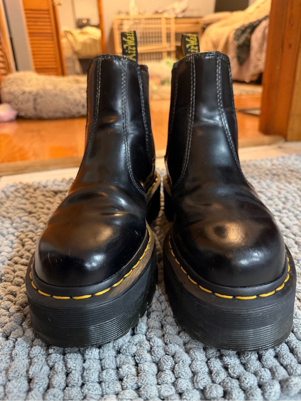 Dr. Martens Black Leather Chelsea Boots with Yellow Stitching